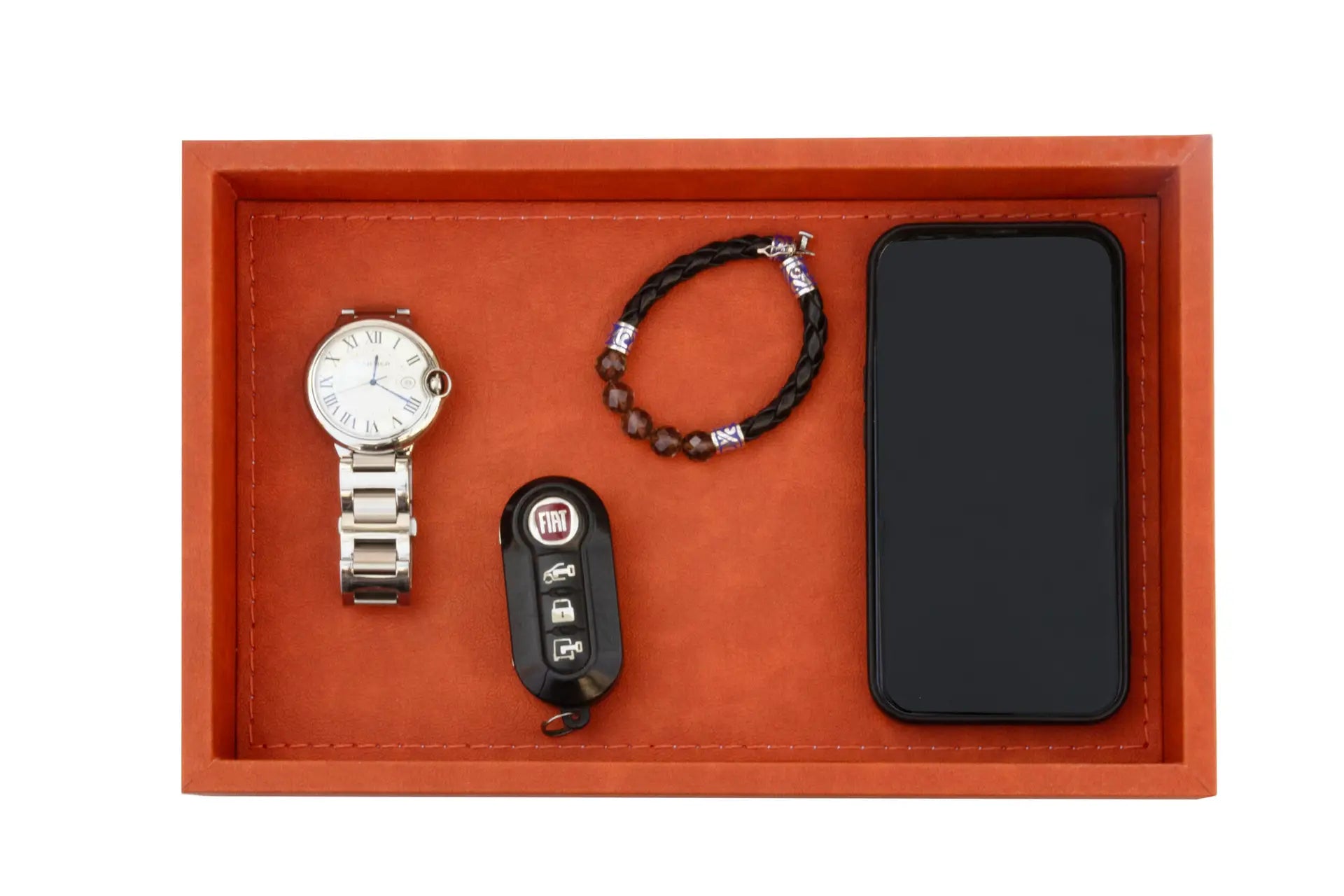 Orta Boy Turuncu Renk Suni Deri Tepsi