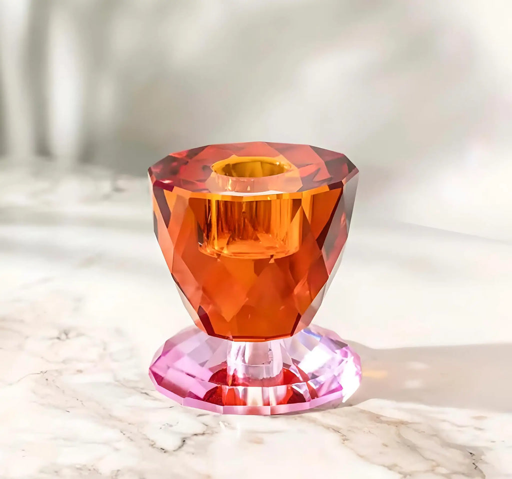 Turuncu / Pembe SPARKLE Cam Şamdan – Modern ve Şık Dekor Seçeneği
