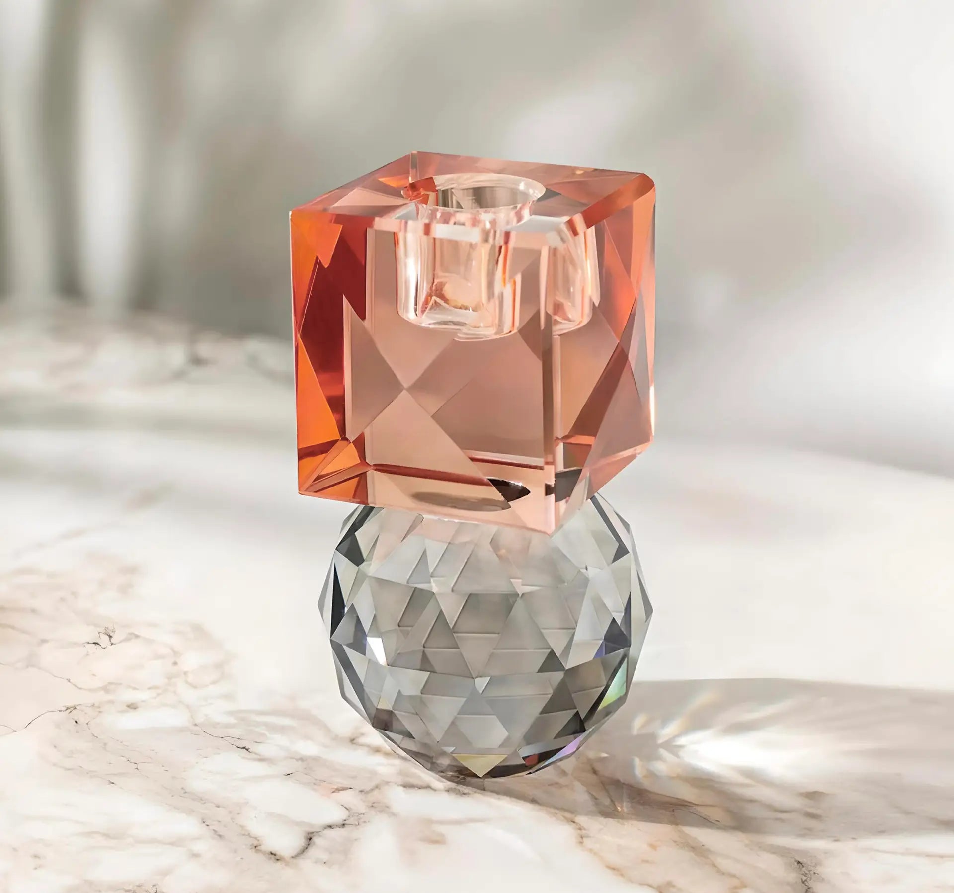 Somon/ Füme  SPARKLE Cam Şamdan – Modern ve Şık Dekor Seçeneği