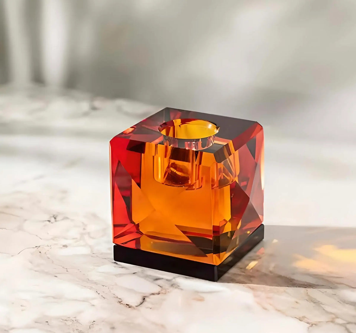 Orange/ Siyah  SPARKLE Zar Formu Cam Şamdan – Modern ve Şık Dekor Seçeneği