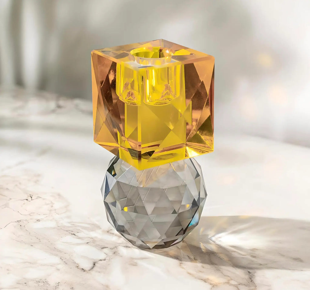 Sarı/ Füme SPARKLE Cam Şamdan – Modern ve Şık Dekor Seçeneği