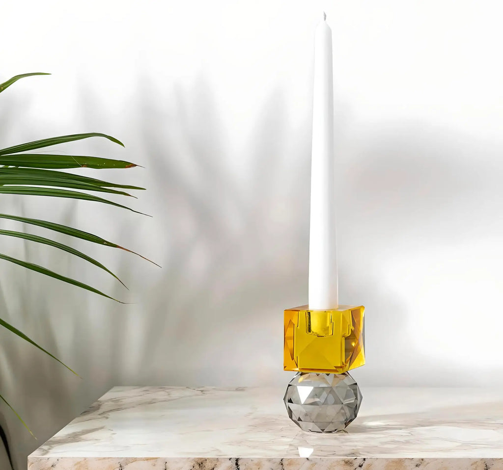 Sarı/ Füme SPARKLE Cam Şamdan – Modern ve Şık Dekor Seçeneği