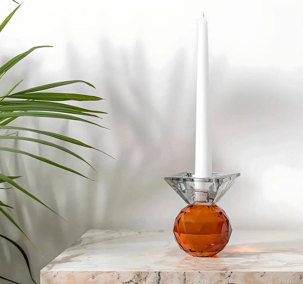 Füme/ Turuncu  SPARKLE Cam Şamdan – Modern ve Şık Dekor Seçeneği