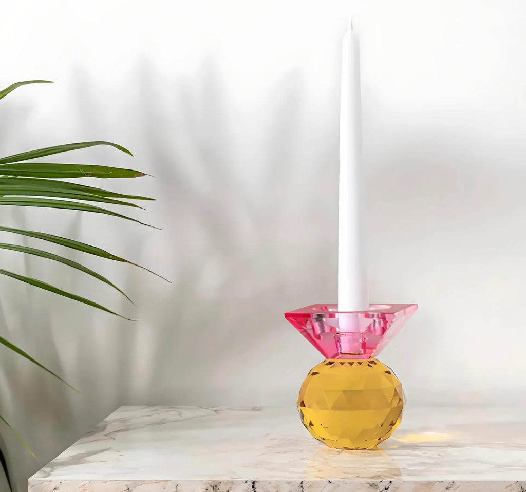 Pembe/ Sarı  SPARKLE Cam Şamdan – Modern ve Şık Dekor Seçeneği