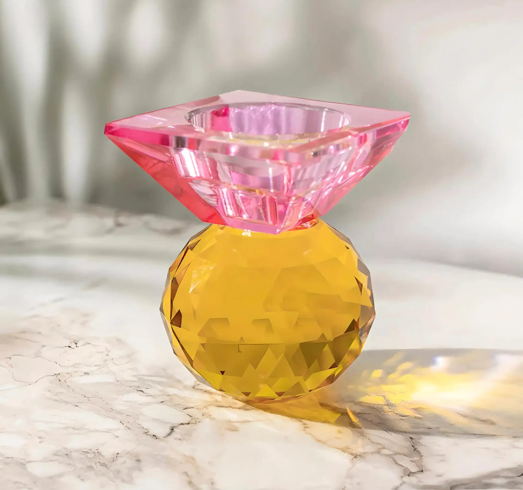 Pembe/ Sarı  SPARKLE Cam Şamdan – Modern ve Şık Dekor Seçeneği