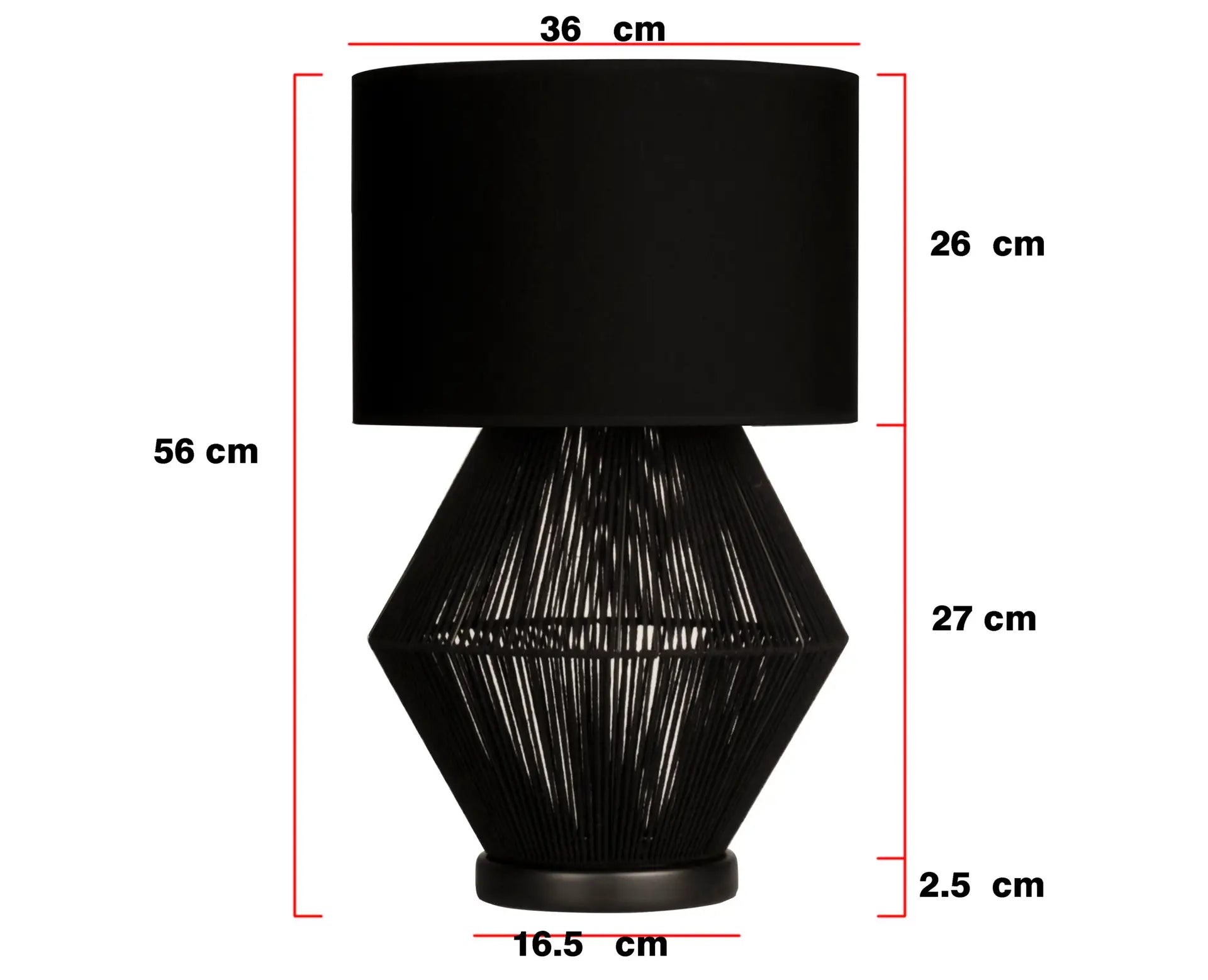 Luna Noir Abajur – Siyah Tel Gövdeli, Siyah Kumaş Şapkalı (51 cm)