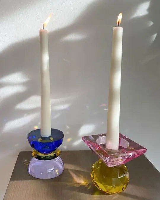 Mavi/ Sarı/ Lila SPARKLE Cam Şamdan – Modern ve Şık Dekor Seçeneği