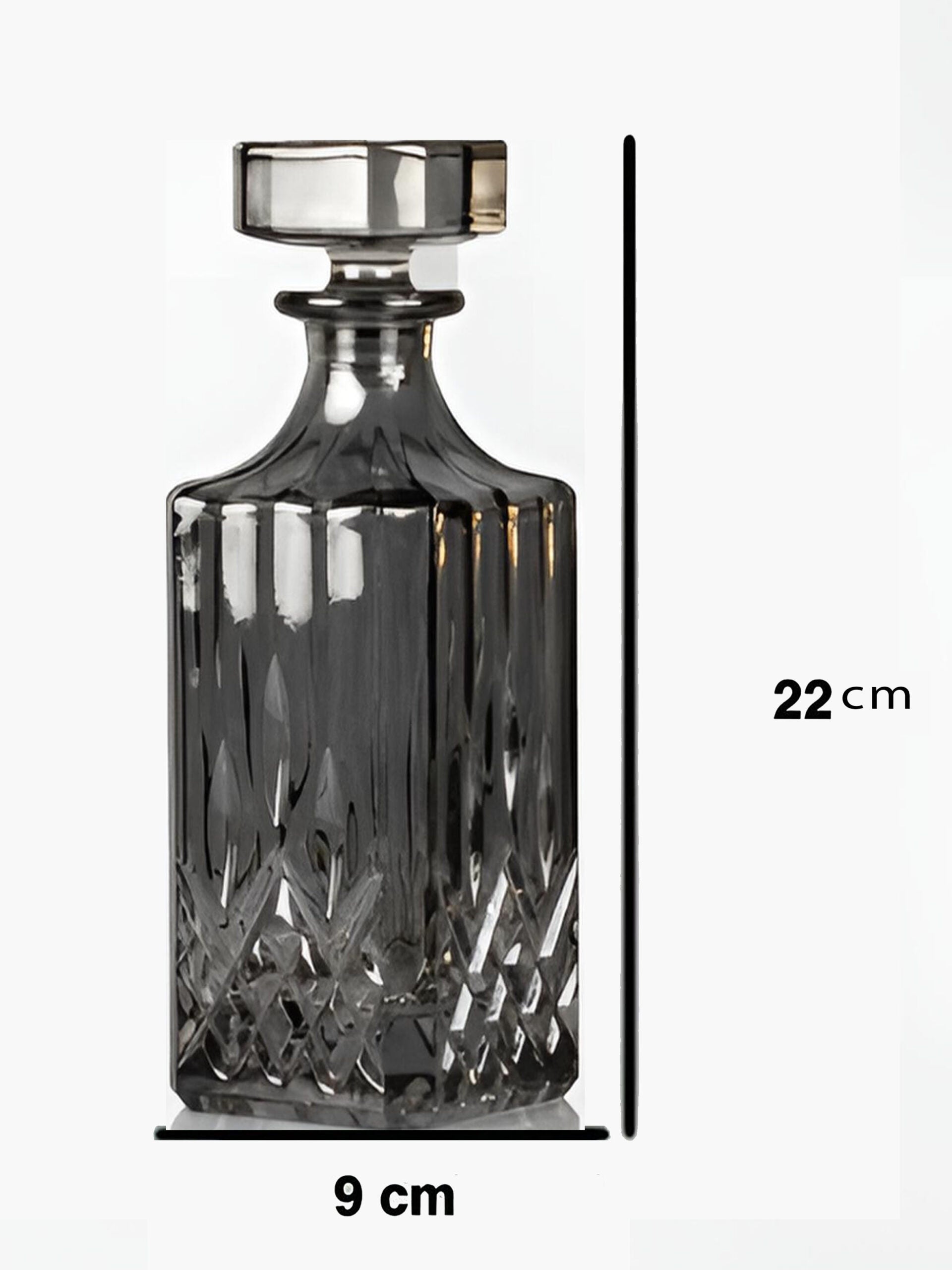 Duman Grisi Kristal Dekoratif Şişe – El İşçiliği Cam Obje (22 cm)