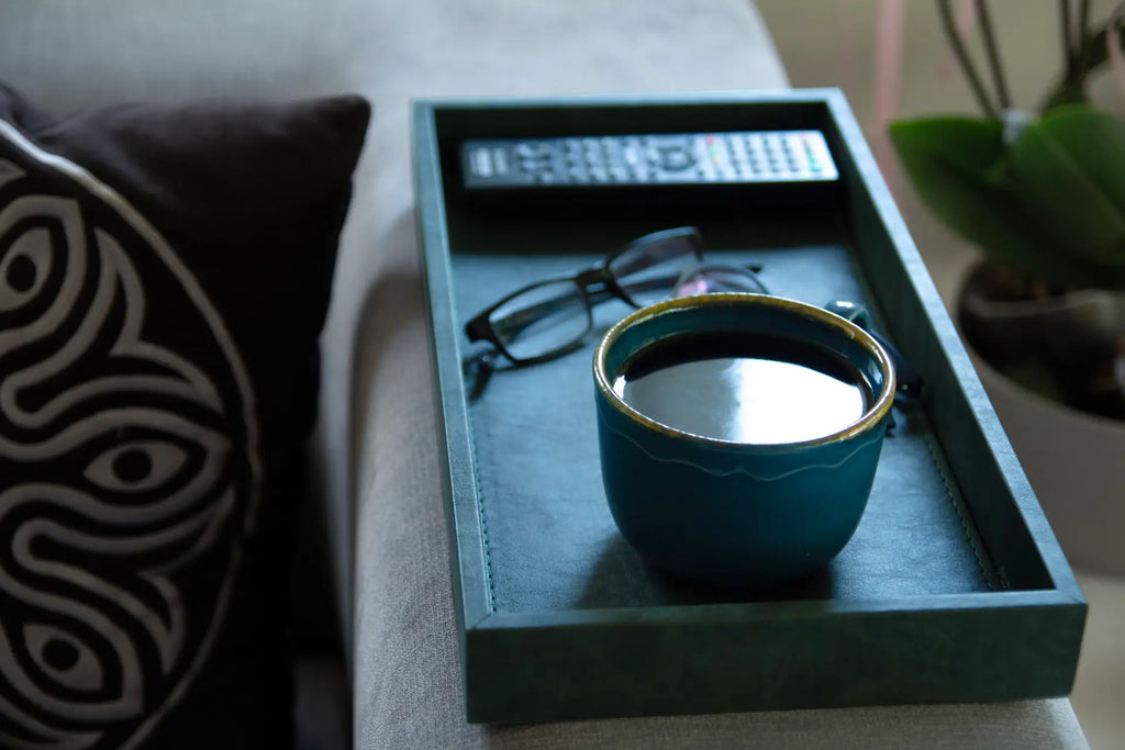Büyük Boy Koyu Yeşil Renk Suni Deri Tepsi