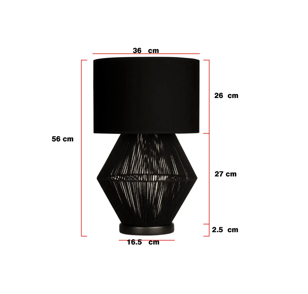 Luna Noir Abajur – Siyah Tel Gövdeli, Krem Kumaş Şapkalı (51 cm)
