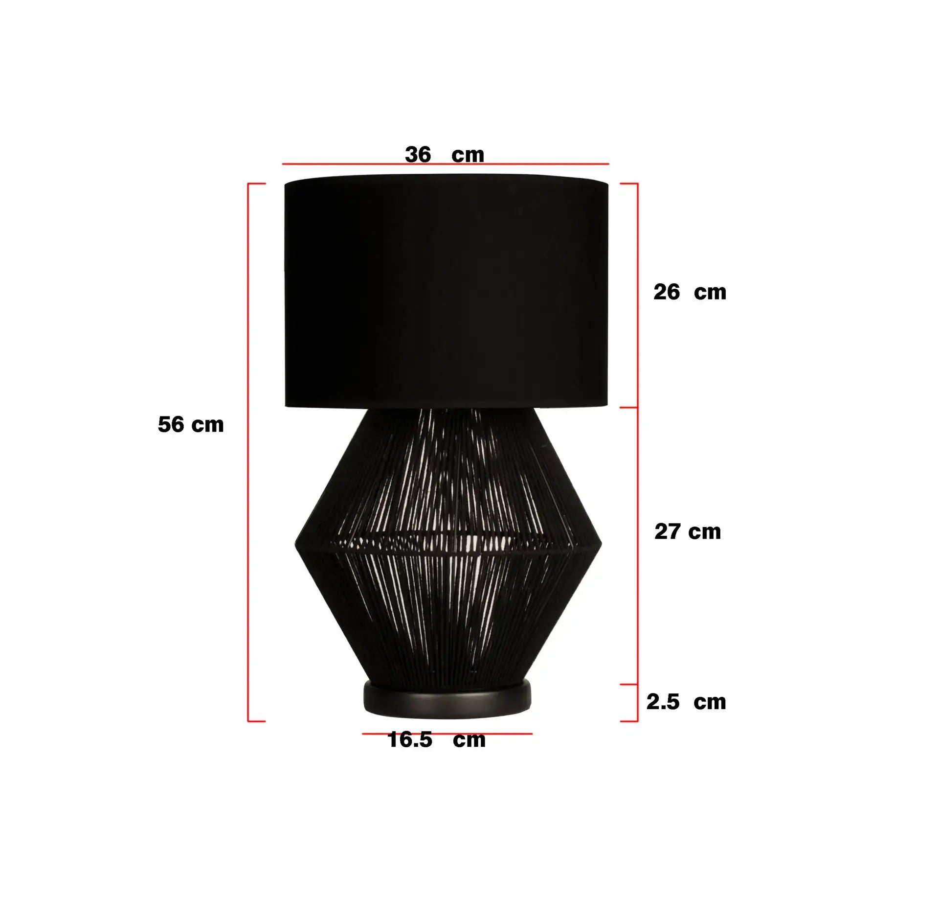 Luna Noir Abajur – Siyah Tel Gövdeli, Krem Kumaş Şapkalı (51 cm)