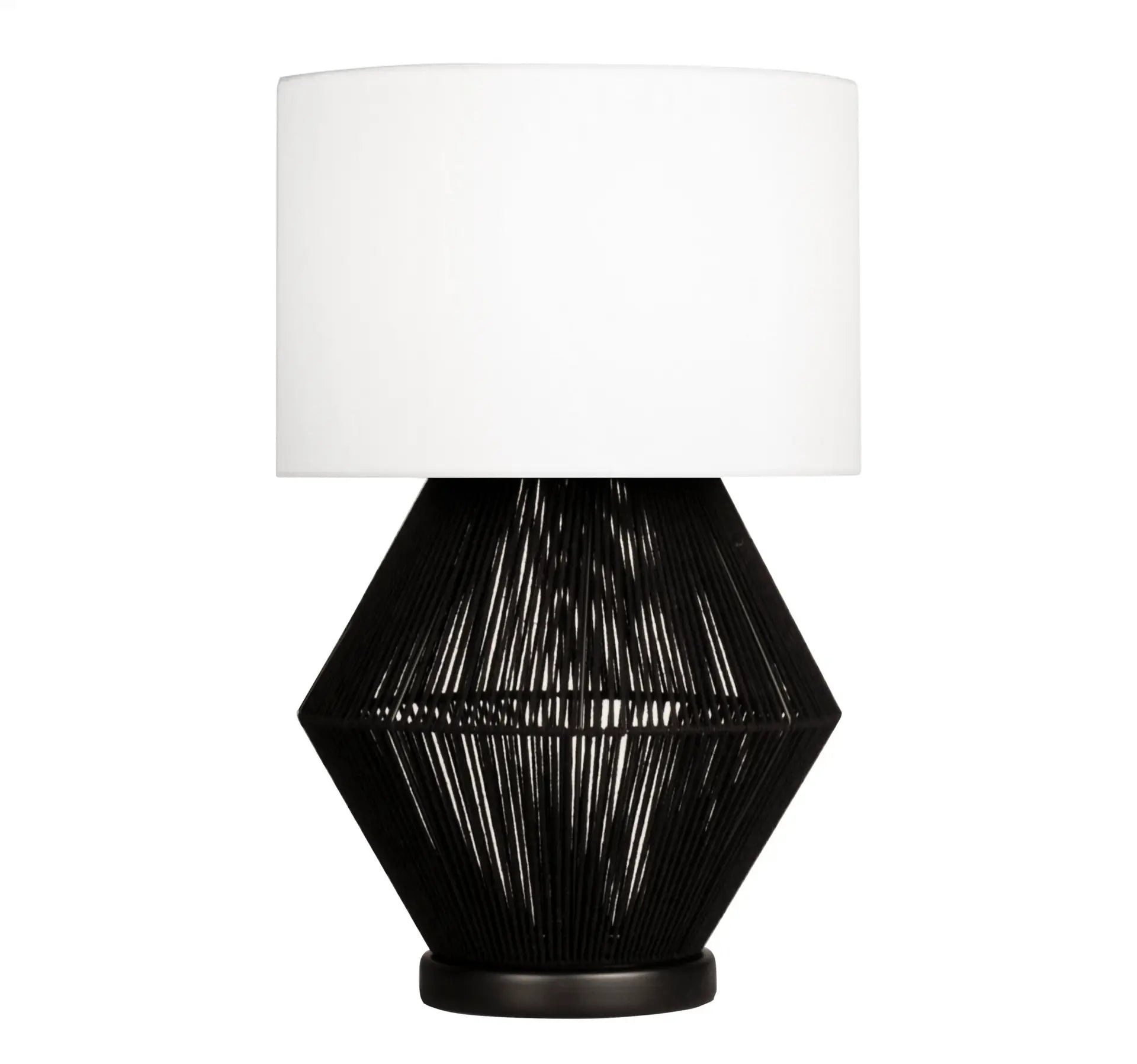 Luna Noir Abajur – Siyah Tel Gövdeli, Krem Kumaş Şapkalı (51 cm)