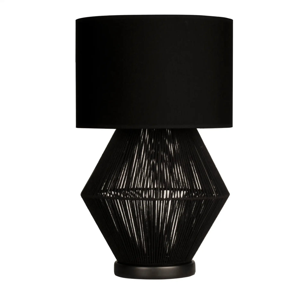 Luna Noir Abajur – Siyah Tel Gövdeli, Siyah Kumaş Şapkalı (51 cm)