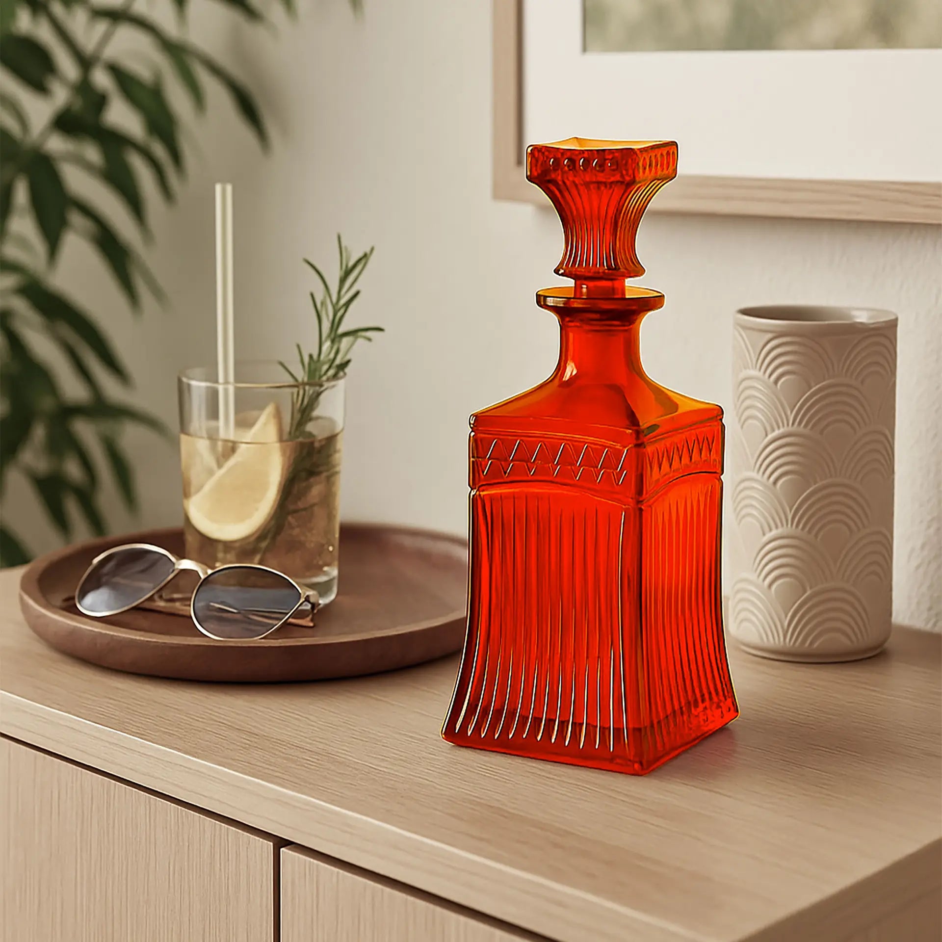 Koyu Turuncu Işıltı Kristal Şişe – Dekoratif Ev Aksesuarı