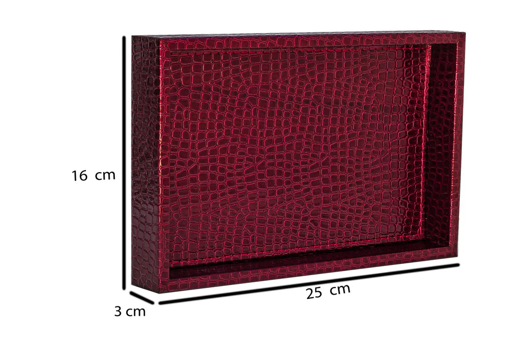 Küçük Boy Parlak Bordo Krokodil Desen Suni Deri Tepsi